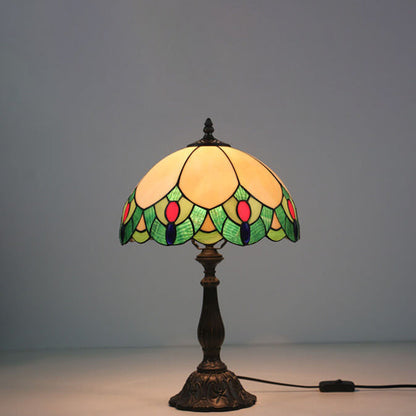 Tiffany European Vintage Gemstone Stained Glass 1-Light Table Lamp