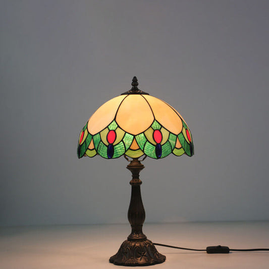 Tiffany European Vintage Gemstone Stained Glass 1-Light Table Lamp