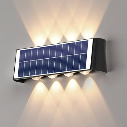 مصباح حائط LED مستطيل الشكل مقاوم للماء يعمل بالطاقة الشمسية بتصميم عصري بسيط مصنوع من مادة ABS PMMA للفناء الخارجي