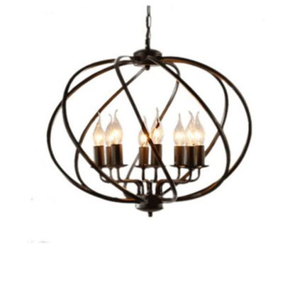 Industrial Vintage Iron Pumpkin Candle 8-Light Chandelier