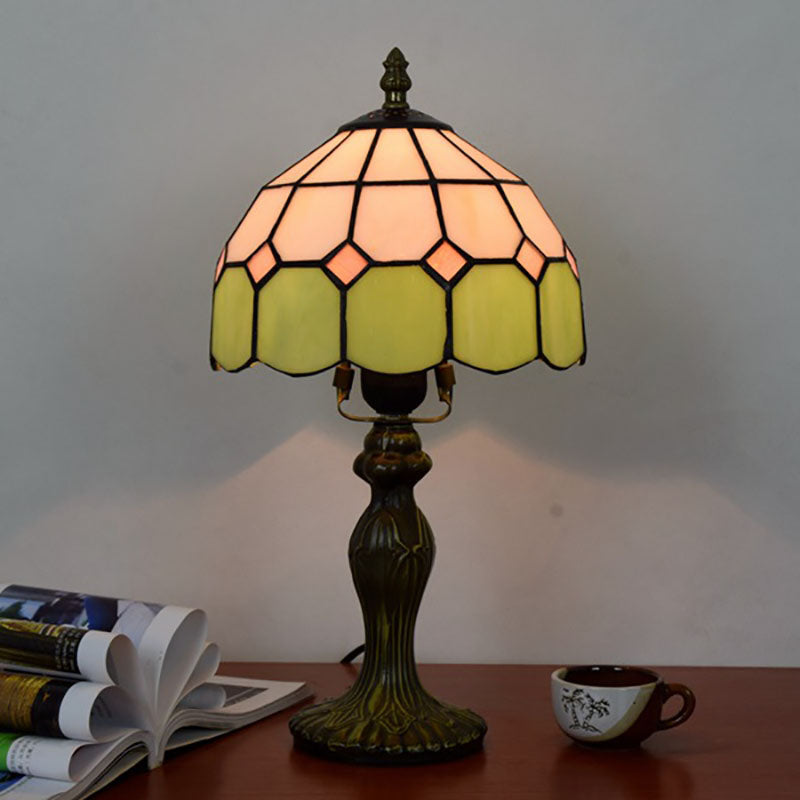 Traditional Tiffany Aluminum Alloy Glass Dome Squares 1-Light Table Lamp For Dining Room