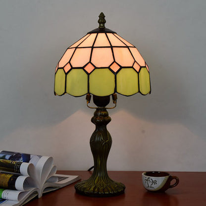 Traditional Tiffany Aluminum Alloy Glass Dome Squares 1-Light Table Lamp For Dining Room