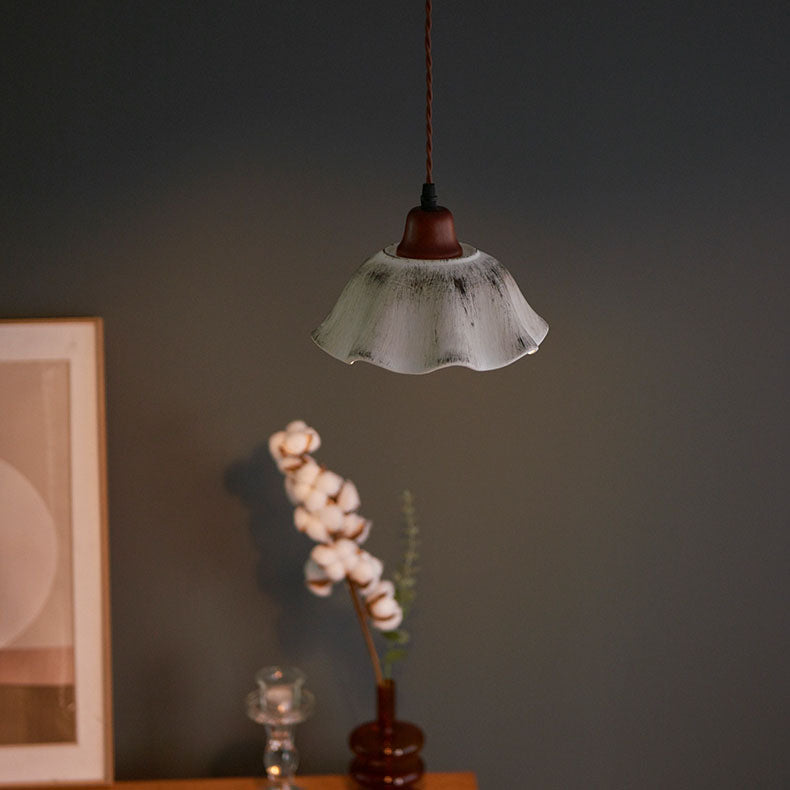 Modern Vintage Ceramic Solid Wood 1-Light Pendant Light