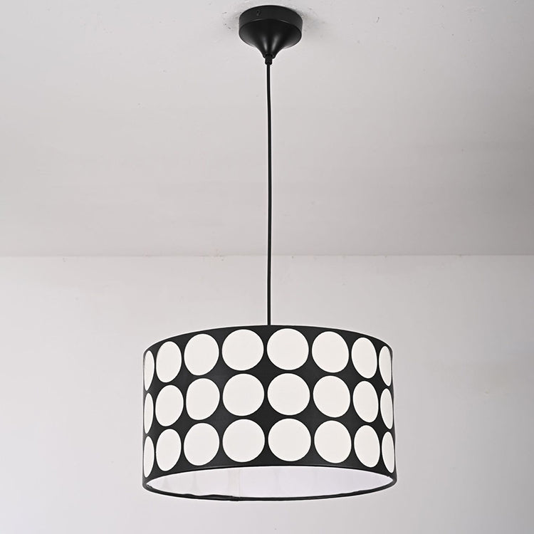 Contemporary Retro Drum Checkerboard Leather Lampshade 3-Light Pendant Light For Dining Room