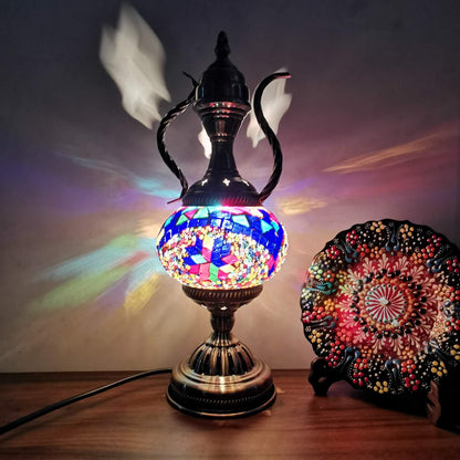 Turkish Vintage Handmade Glass Coffee Pot Design 1-Light Table Lamp