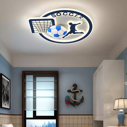 Contemporary Creative Kids Round Basketball Football Iron Acrylic LED Flush Mount Ceiling Light For Bedroom