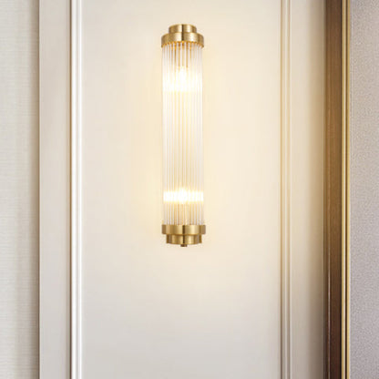 Traditional European Iron Glass Cylinder 2-Light Wall Sconce Lamp For Living Room