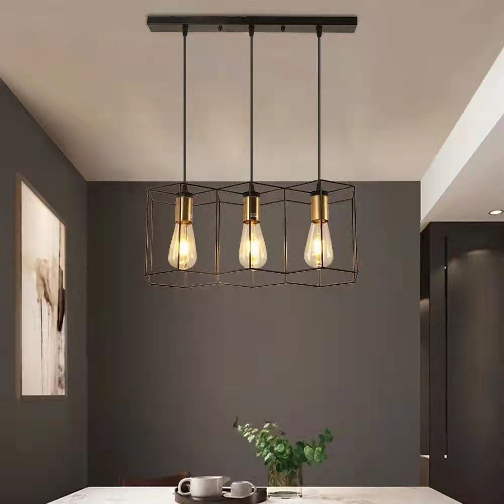Industrial Vintage Geometric Frame Iron 3/5 Light Island Light Chandelier