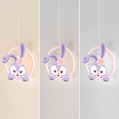 Contemporary Creative Kids Iron Aluminum Acrylic Circle StellaLou Rabbit LED Pendant Light For Bedroom
