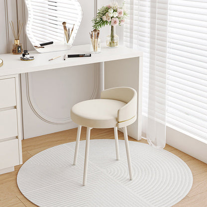 Modern Minimalist Round Cotton Linen Artificial Leather Iron Vanity Stool Low Backrest For Bedroom