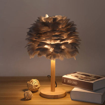 Modern Creative Feather Decorative Solid Wood 1-Light Table Lamp