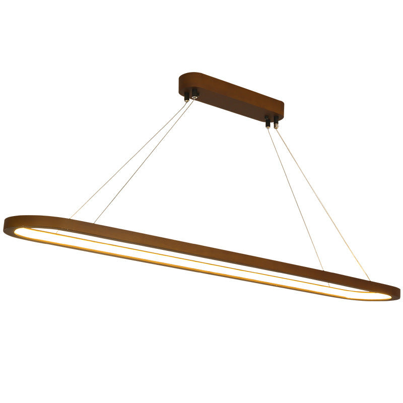 Modern Chinese Solid Wood Round Ring Frame Island Light LED Chandelier
