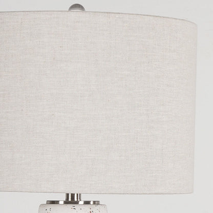 European Light Luxury Terrazzo Base Fabric Drum 1-Light Table Lamp