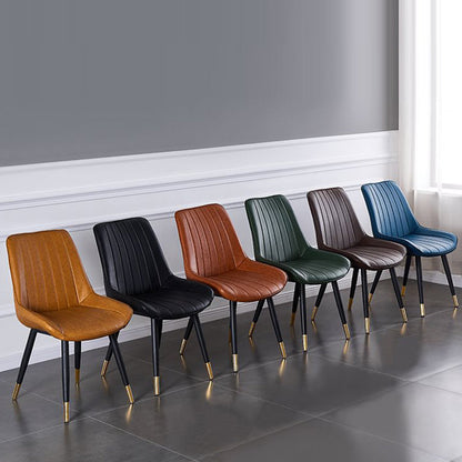 Modern Luxury Square Curved Faux Leather Metal Dining Chair Backrest Armless For Dining Room