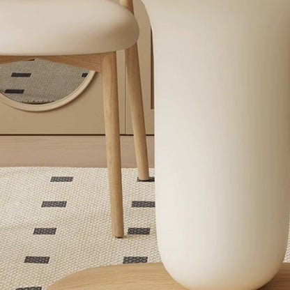 Traditional Japanese Elliptical Ash Wood Oaken Faux Leather Dining Table & Chair Set For 4/6 Seats