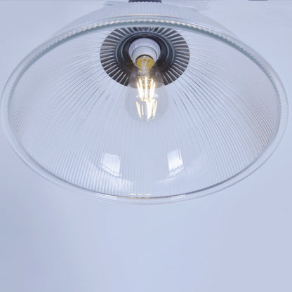 Contemporary Industrial Iron Vertical Ribbed Glass Semicircle 1-Light Pendant Light For Dining Room