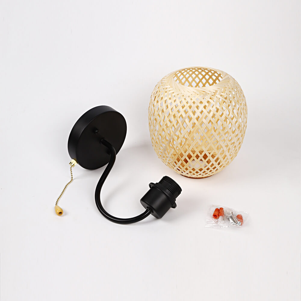 Traditional Chinese Iron Bamboo Woven Cage 1-Light Wall Sconce Lamp For Living Room