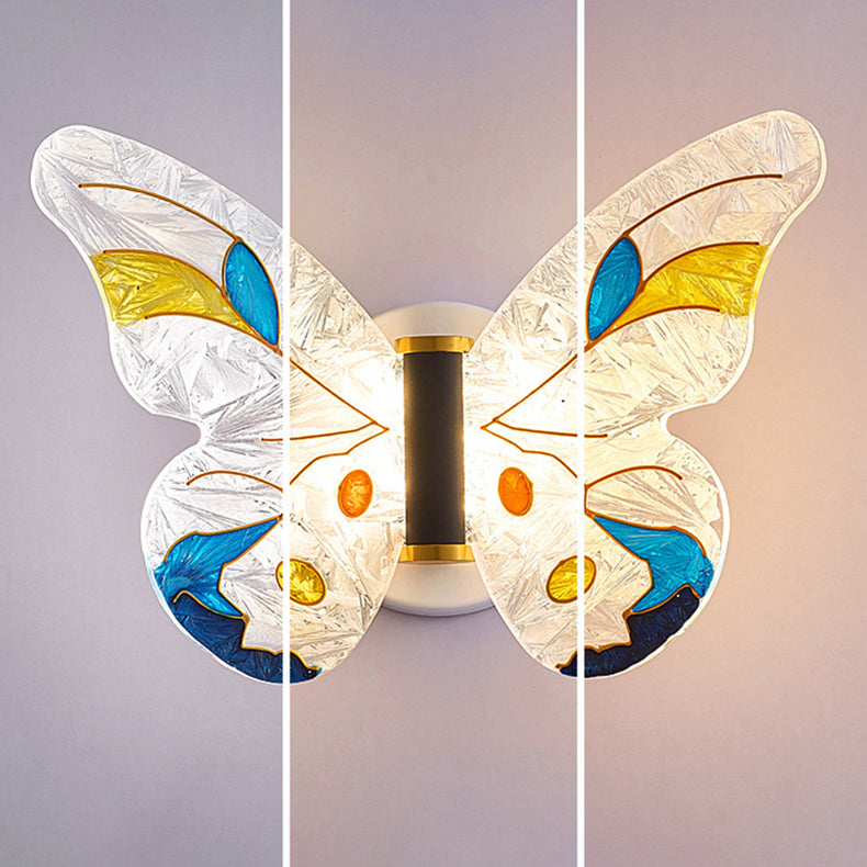 Contemporary Creative Butterfly Enamel Colored Acrylic Wing Iron LED Wall Sconce Lamp For Living Room