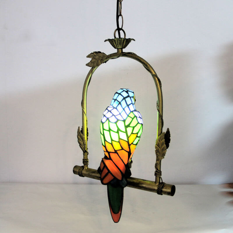 Tiffany Chinese Vintage Glass Parrot LED Pendant Light