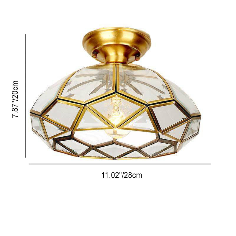 Modern Simple All-Copper Glass Flower-Shaped 1-Light Semi-Flush Mount Ceiling Light