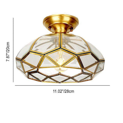 Modern Simple All-Copper Glass Flower-Shaped 1-Light Semi-Flush Mount Ceiling Light