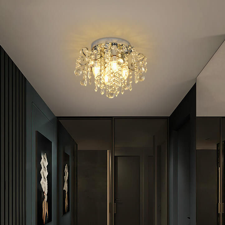 European Light Luxury Crystal Round 1/4 Light Semi-Flush Mount Ceiling Light