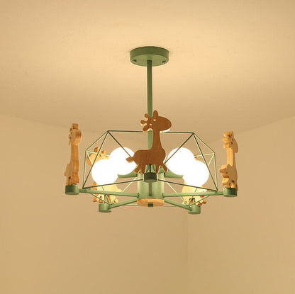 Scandinavian Modern Childlike Giraffe Diamond Pentagram Windmill Iron Wood Glass 4/5 Light Semi-Flush Mount Ceiling Light