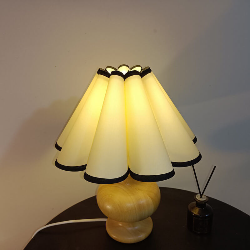 Japanese Minimalist Half-circle Log Cloth 1-Light Table Lamp