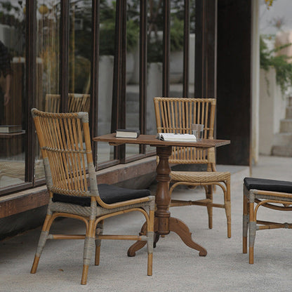 Traditional Chinese Square Wood Weaving Dining Chair Four Legs Backrest Armrest For Dining Room