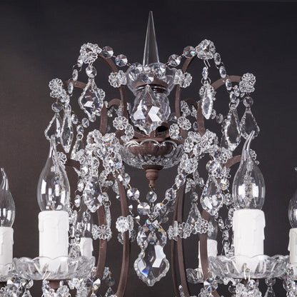 Vintage French Crystal Candelabra Rust 6-Light Table Lamp