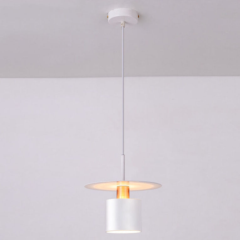 Modern Mid-century Iron Round Piece Cylinder Shade 1-Light Pendant Light For Bedroom
