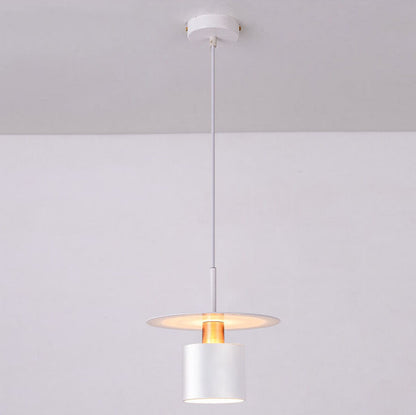 Modern Mid-century Iron Round Piece Cylinder Shade 1-Light Pendant Light For Bedroom