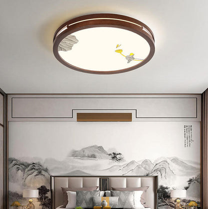 Modern Chinese Walnut Geometry Shape Acrylic LED Flush Mount Ceiling Light
