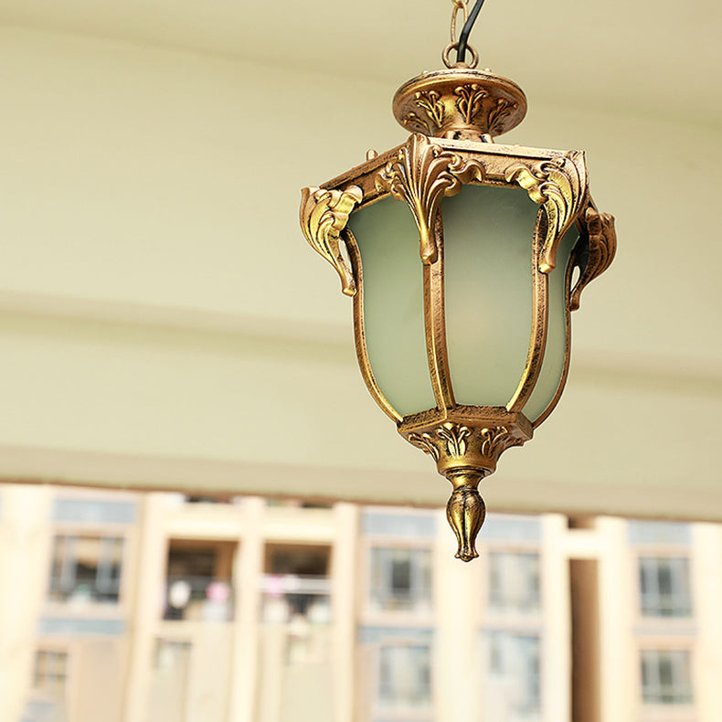 Traditional European Waterproof Aluminum Frame Glass Shade 1-Light Pendant Light For Garden