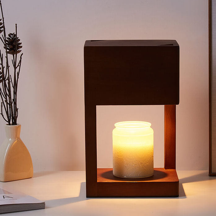 Modern Log Square Geometry 2-Light Melting Wax Table Lamp