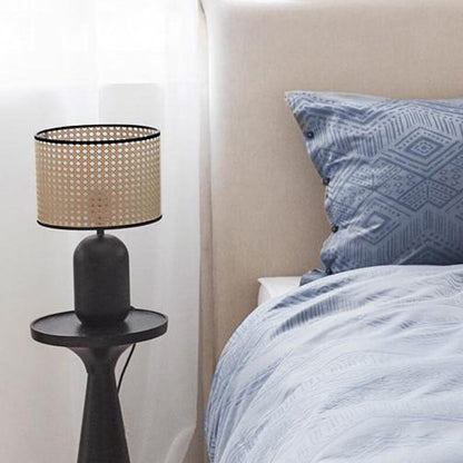 Japanese Wabi-sabi Vintage Rattan Weaving Metal 1-Light Table Lamp