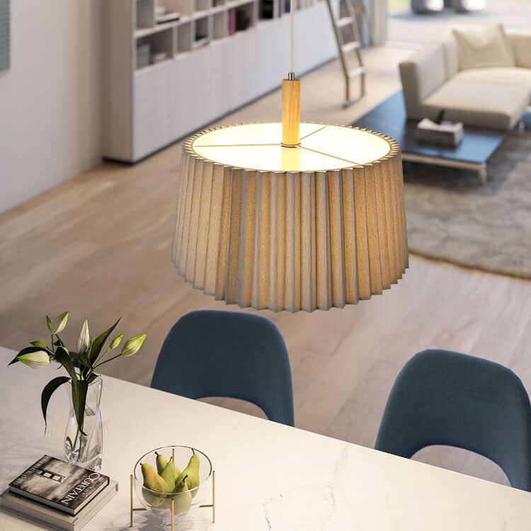 Nordic Minimalist Solid Color Solid Wood Fabric 1-Light Pendant Light