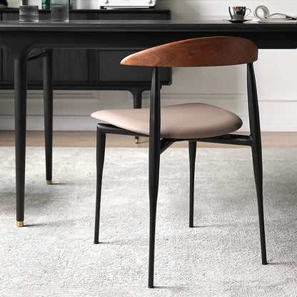 Contemporary Nordic Square Cowl Curved Back Microfiber Leather Solid Wood Iron Dining Chair For Dining Room