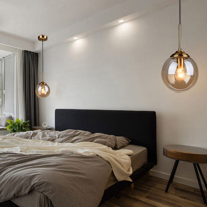Contemporary Nordic Copper Spherical Glass Shade 1/3/5-Light Island Light Chandelier For Dining Room