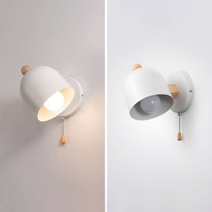 مصباح حائطي بسيط من Nordic Dome Shadow مزود بحبل سحب خشبي وضوء واحد 