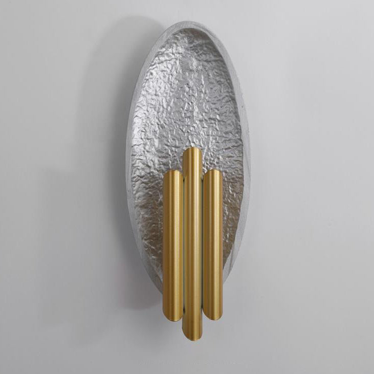 Contemporary Luxury Oval Gold Foil Texture Metal Tube 2-Light Wall Sconce Lamp For Dining Room
