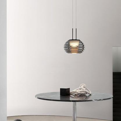 Modern Minimalist Striped Round Aluminum Glass LED Pendant Light For Living Room
