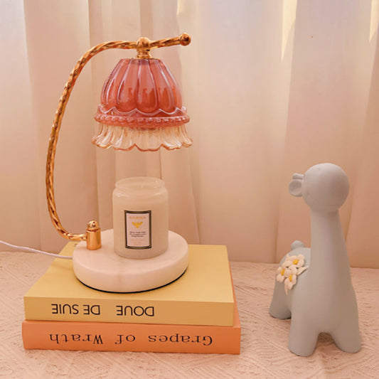 Contemporary Scandinavian Floral Metal Glass 1-Light Aroma Melt Wax Table Lamp For Bedroom