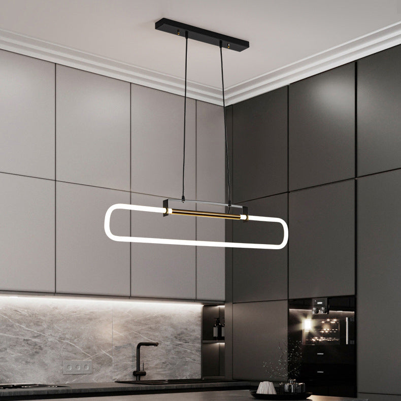 ثريات جزيرة LED مستطيلة الشكل مصنوعة من الحديد والأكريليك بتصميم عصري بسيط لغرفة الطعام 