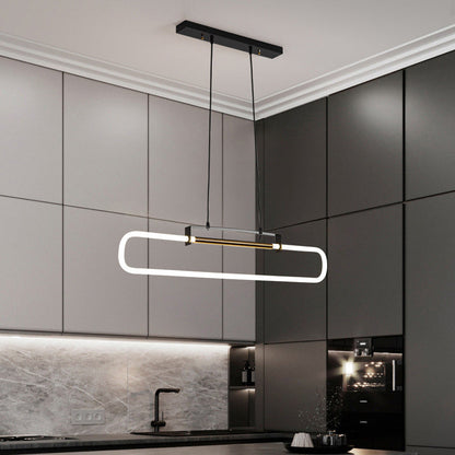 ثريات جزيرة LED مستطيلة الشكل مصنوعة من الحديد والأكريليك بتصميم عصري بسيط لغرفة الطعام 