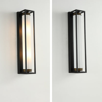 Traditional Chinese Iron Glass Rectangular Cylinder 2-Light Wall Sconce Lamp For Living Room