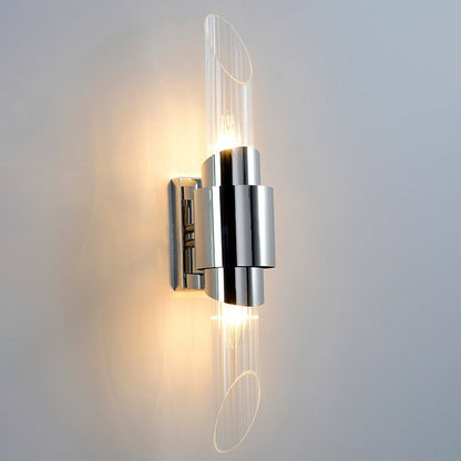 Modern Luxury Stainless Steel Glass Column 2-Light Wall Sconce Lamp