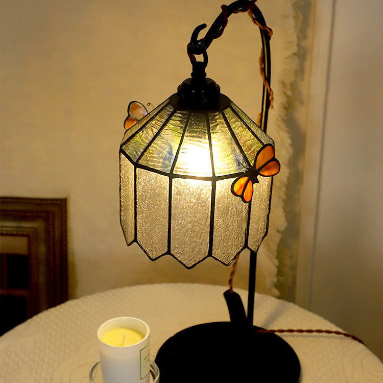 Traditional Vintage Butterfly Prismatic Metal Glass 1-Light Table Lamp For Bedroom