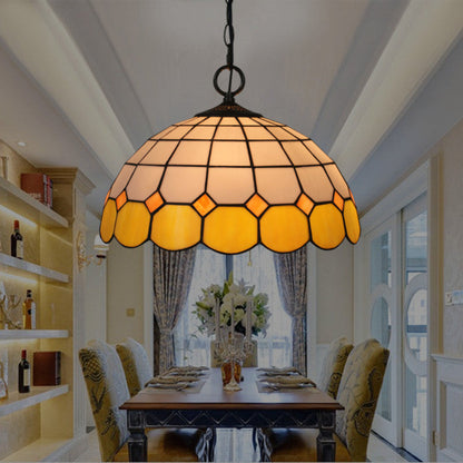 Tiffany Vintage Gemstone Stained Glass Dome 3-Light Pendant Light
