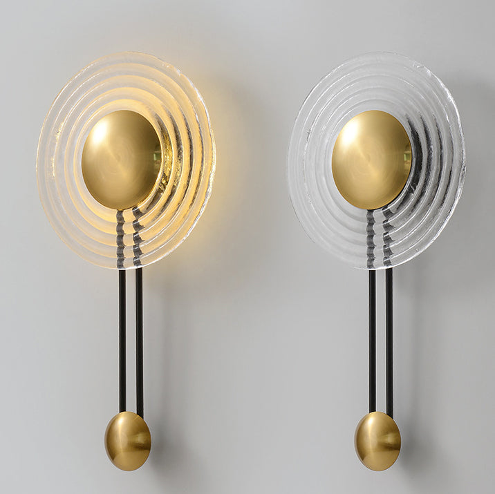 مصباح حائط LED عصري دائري من الزجاج والحديد بتصميم تموجات مائية لغرفة المعيشة